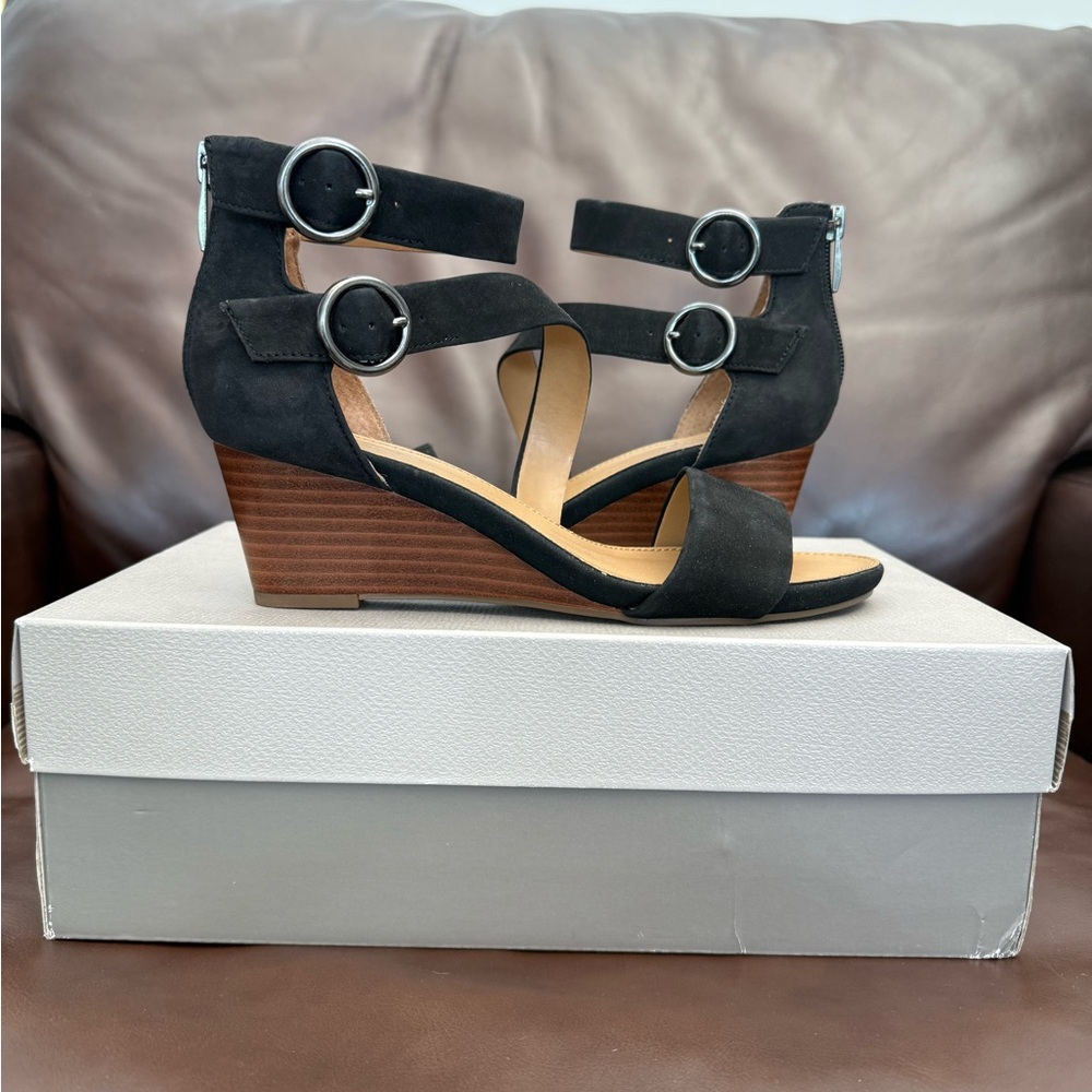 Franco Sarto Black Strappy Wedges